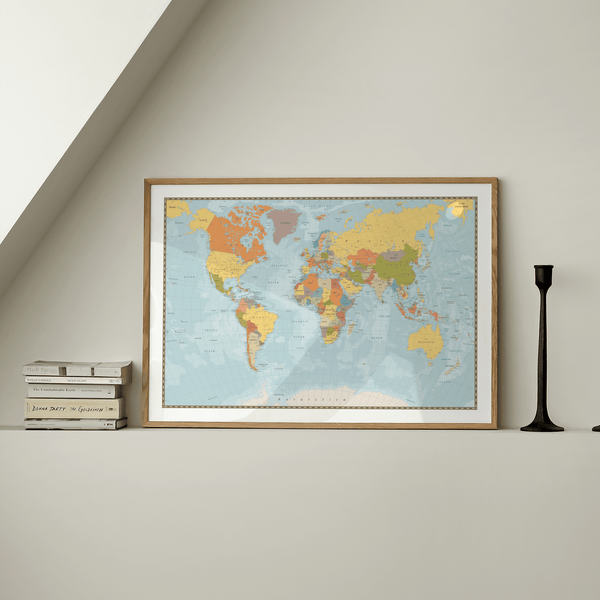 Contemporary World Map Print for office with vivid Multicolored wall art style