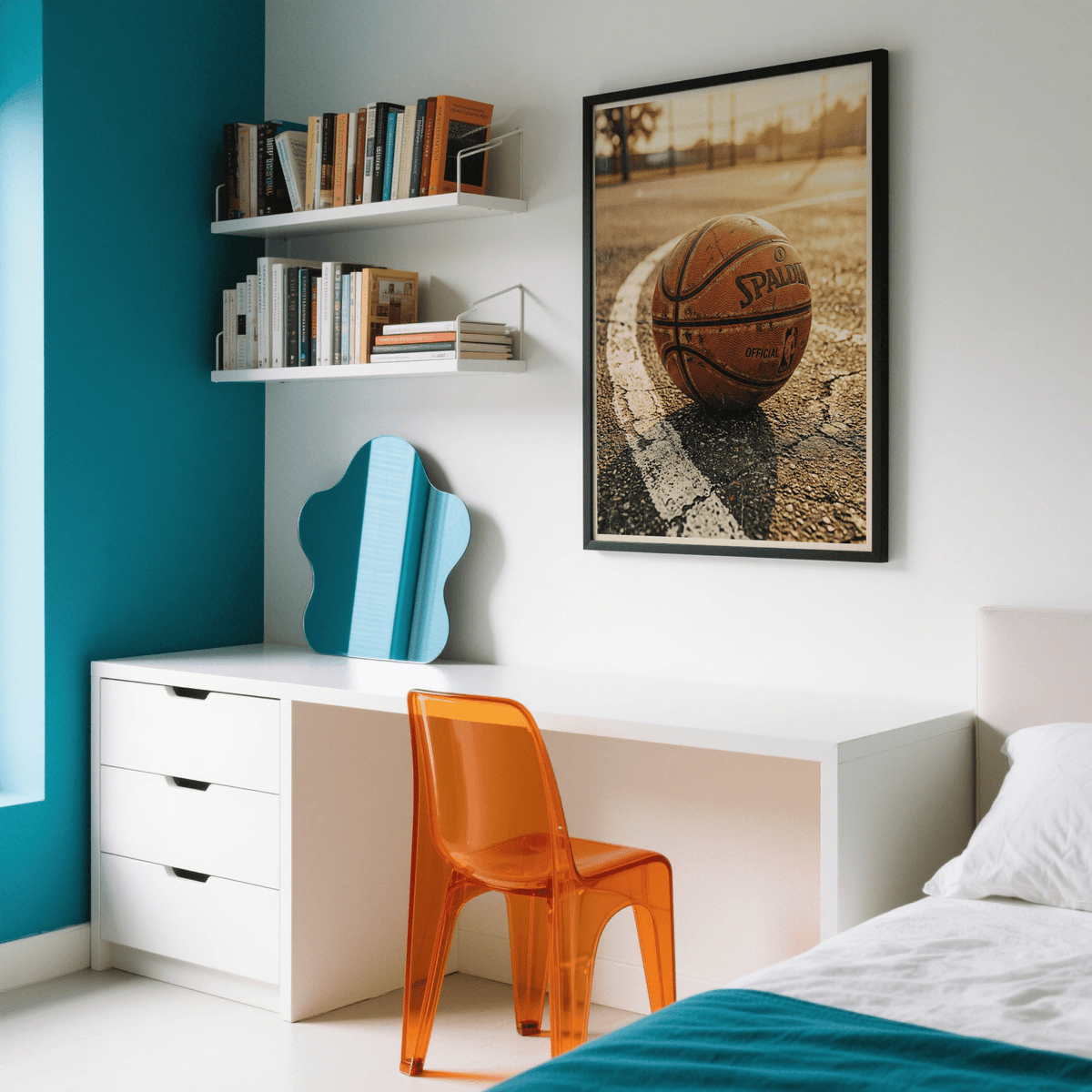 Street style Basketball Court Wall Art with warm afternoon light