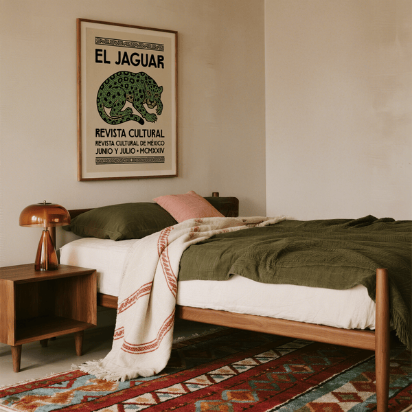 Vintage-style jaguar print with editorial layout and dated text blocks