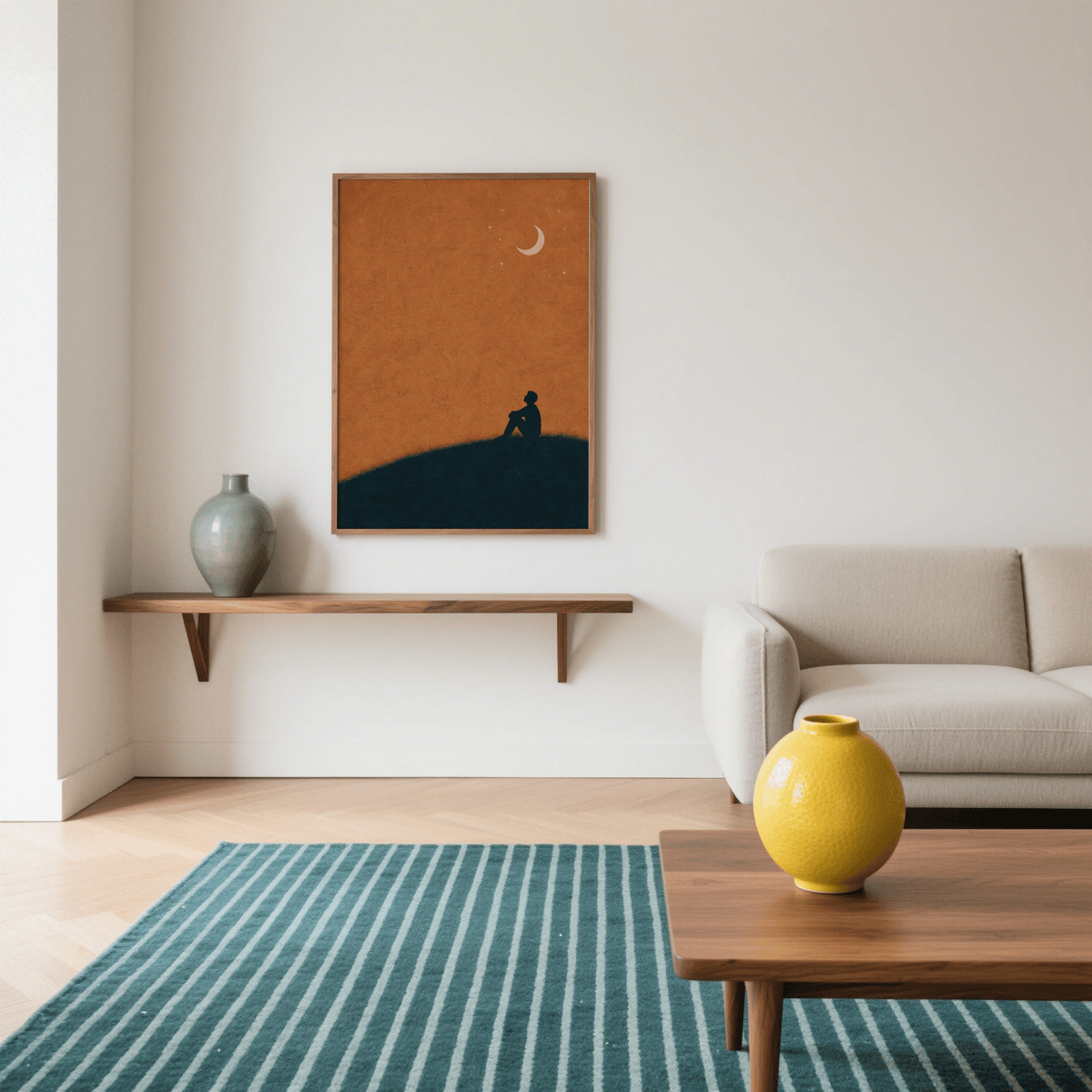 Night Silhouette Poster with Blue figure perfect for cozy reading nook wall art