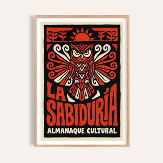 Front view Cultural Owls Poster wall art with stylized owl and sun emblem