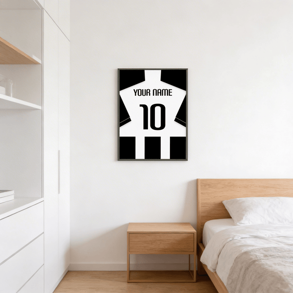 Minimal football shirt wall art poster with bold number 10 and name line above
