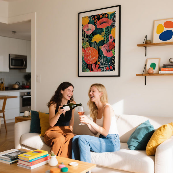 Wall art flower illustration with dynamic shapes and playful textures for modern interiors.