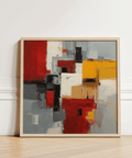 Colorful Abstract Poster Art in yellow, gray, red for modern entryway wall art