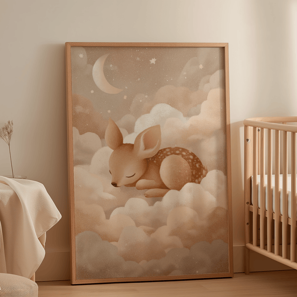 Sleeping Deer Wall Art art print in Beige and Pink perfect for nursery