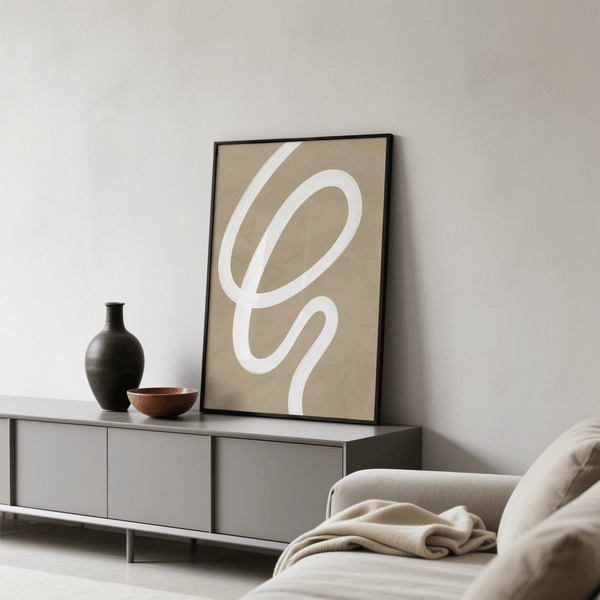 contemporary abstract painting minimalist art print with Beige and White for studio