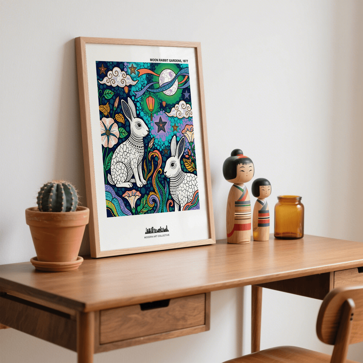 Cloud and star cluster detail on a decorative folk-style wall art print poster