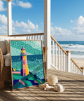 Colourful Lighthouse Print art print with green and yellow, designed for office space wall