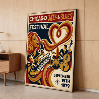 Graphic Chicago Jazz Festival Print poster reading Chicago Jazz & Blues Festival with 1979 date