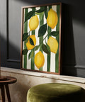 Bright Lemon Painting showing citrus fruit hanging from leafy branches.