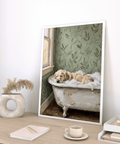 Golden Retriever Wall Art relaxing tub scene for cozy entryway poster