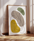 Geometric Abstract Poster with modern Yellow, Green, Brown, Beige shapes for bedroom