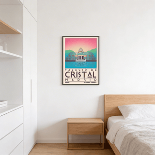 Minimal greenhouse wall art showing stepped entrance and columns