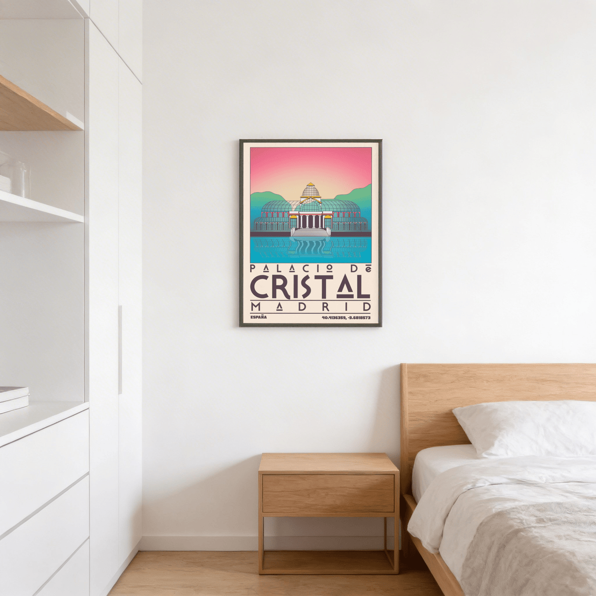Minimal greenhouse wall art showing stepped entrance and columns