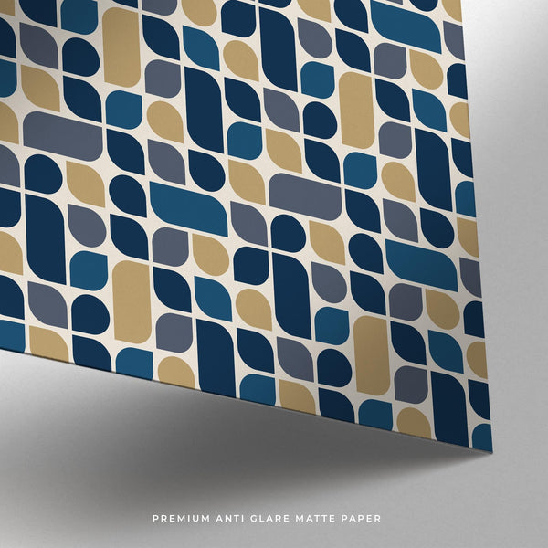 Navy and Gold Wall Art displayed in a living room with minimalist furniture