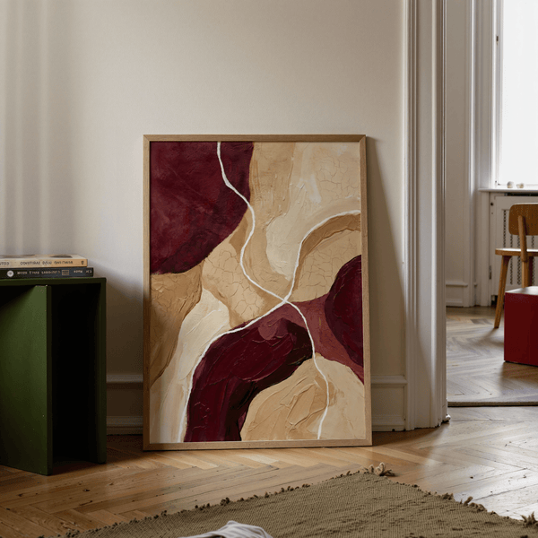 Minimalist Abstract Burgundy Print, earthy brown for dining room poster
