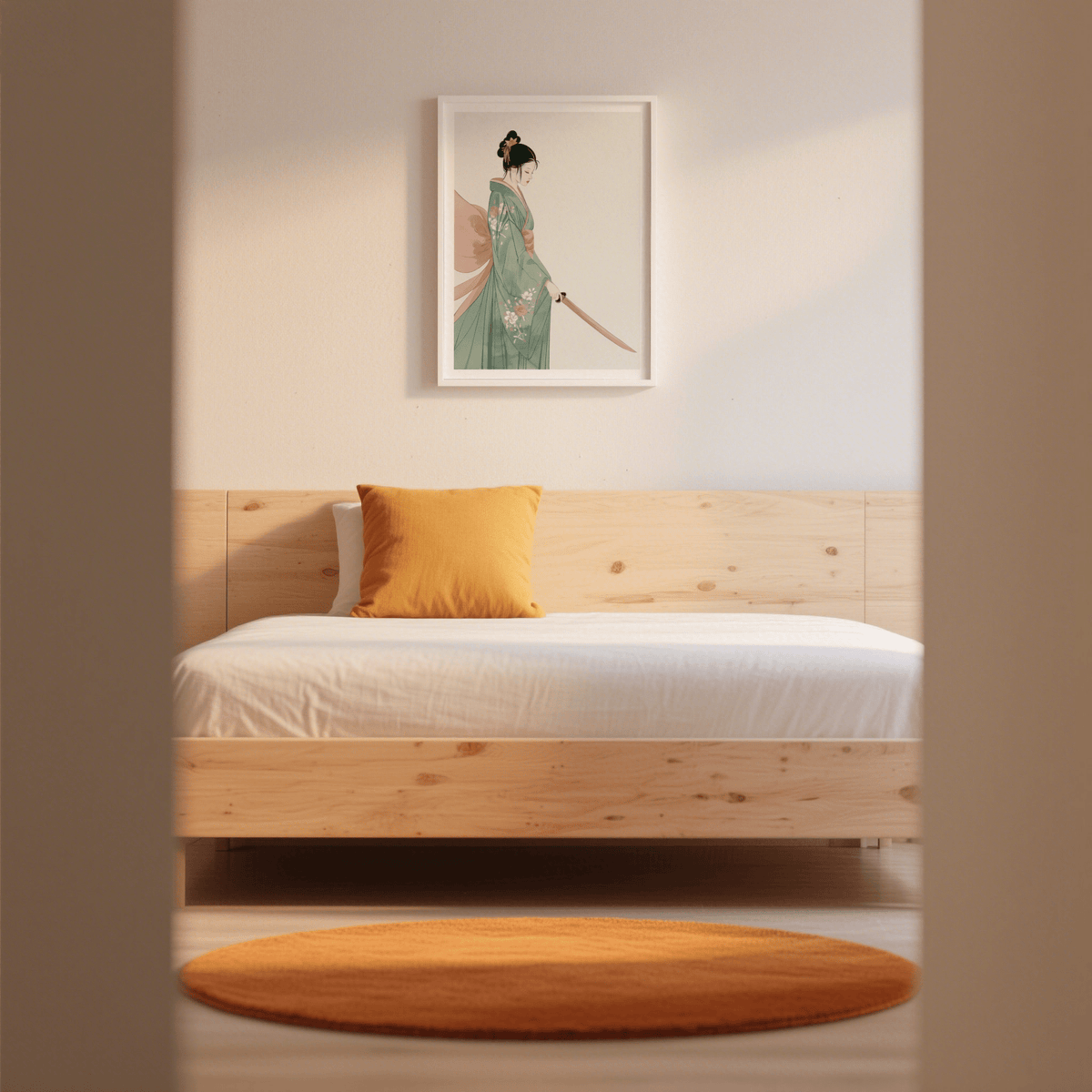 Japanese Woman Art Print side-profile illustration with Pink detailing
