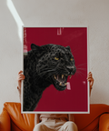 Wildlife Wall Art featuring a panther, red and black colors in bedroom