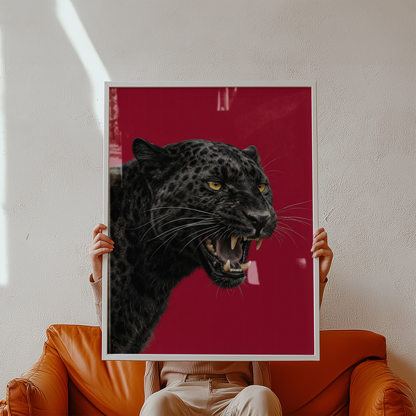 Wildlife Wall Art featuring a panther, red and black colors in bedroom