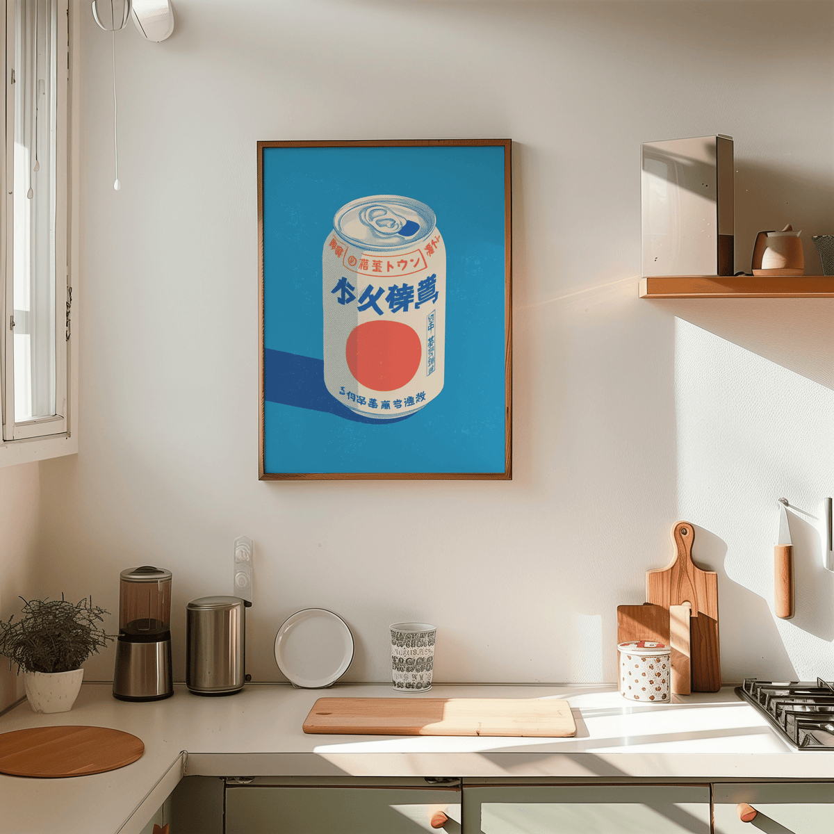 Japanese Soda Print for hallway in blue, white, and red as art print