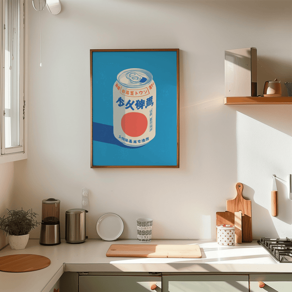 Japanese Soda Print for hallway in blue, white, and red as art print