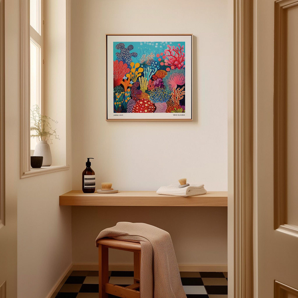 Pink and yellow coral branches stand out in this eye-catching under sea poster.