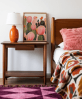 Pink Cactus Print dining room poster with Green and Orange hues