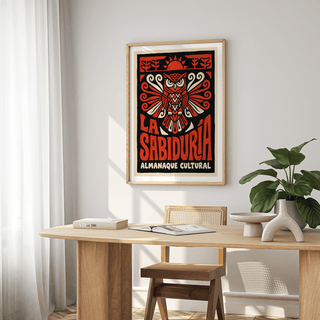 Close-up Cultural Owls Poster print focusing on the owl face and geometric chest pattern
