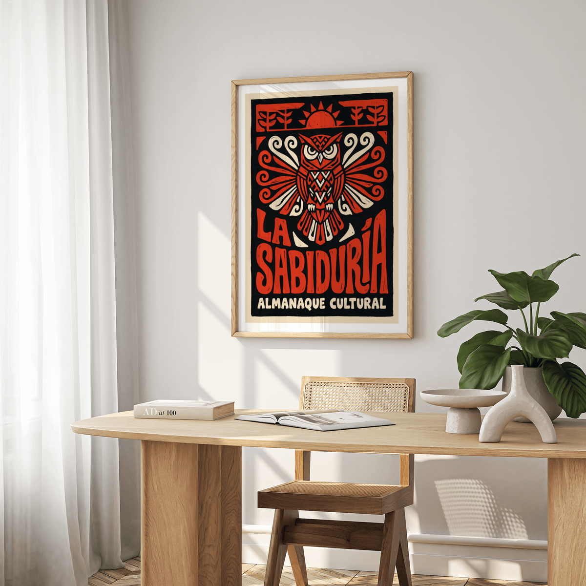 Close-up Cultural Owls Poster print focusing on the owl face and geometric chest pattern