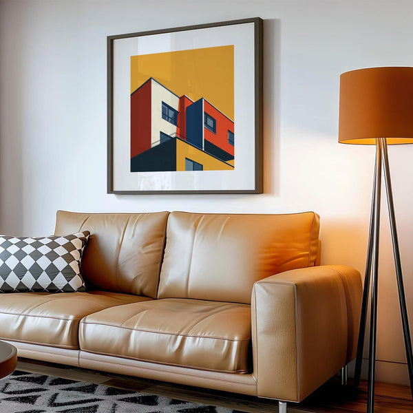 Bauhaus architecture print inspired by mid-century modernism