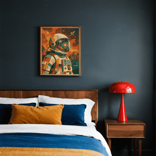 Retro Astronaut Poster with Blue background for creative workspace wall art