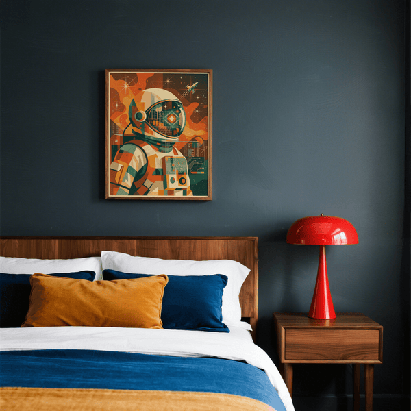 Retro Astronaut Poster with Blue background for creative workspace wall art