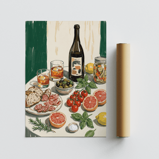Food and Drink Art Print for culinary-themed dining room in green, white, multicolored