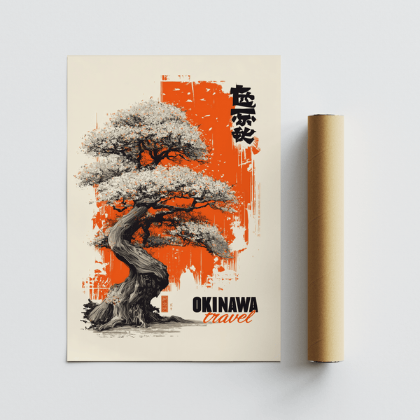 Cherry Blossom Tree Poster, Orange-Black-White, accent piece for study