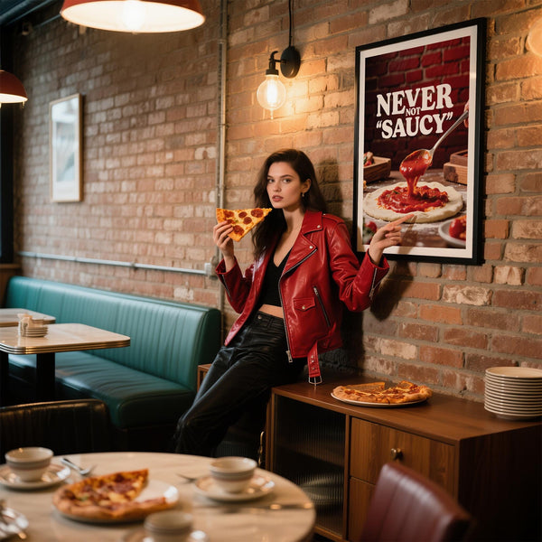 Playful pizza wall art, perfect for kitchens or pizza restaurants.