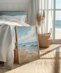Seascape Poster showing tranquil Blue, Beige, White landscape for office
