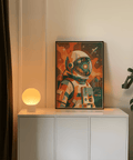 Retro Astronaut Poster in Green and Orange perfect for bedroom decor