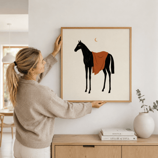 Horse Moon Wall Art print featuring a horse silhouette and crescent moon