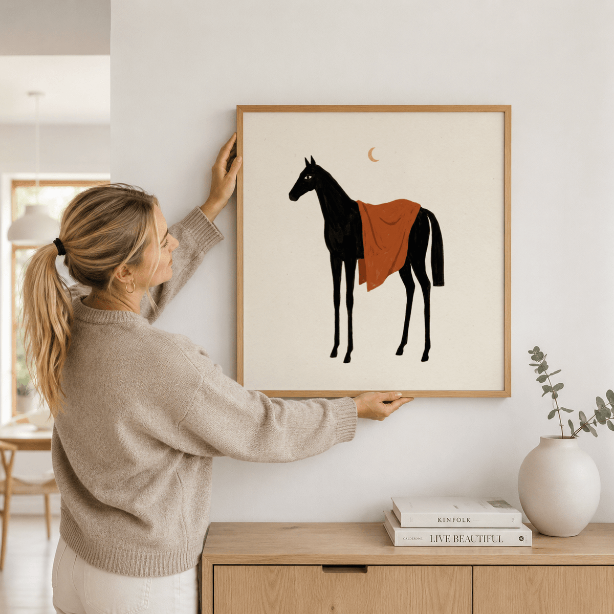 Horse Moon Wall Art print featuring a horse silhouette and crescent moon