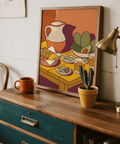 Kitchen wall art Taco Art Print with Orange table and Green avocado
