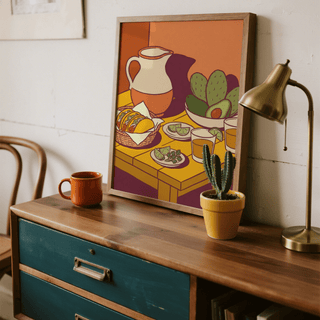 Kitchen wall art Taco Art Print with Orange table and Green avocado
