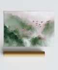 Watercolor Bird Print, Green and Pink colors, ideal for study art print