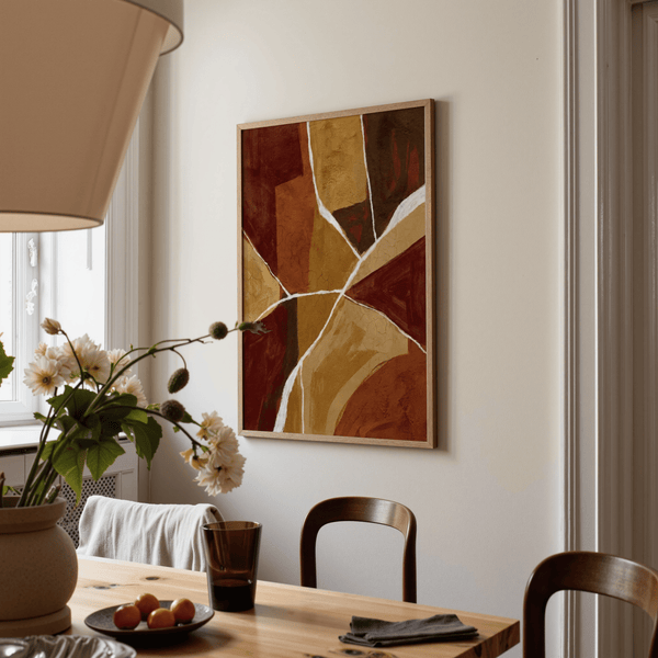 Burnt Orange Abstract Art poster for cozy den, showcasing warm earth tones