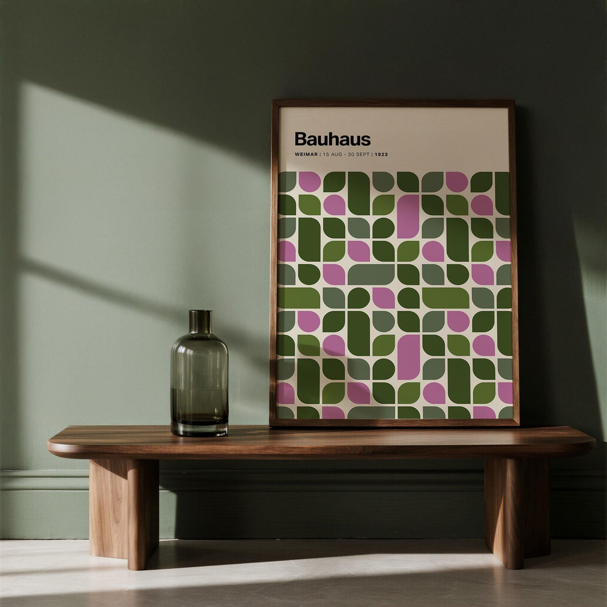 Geometric Bauhaus Exhibition 1923 print with bold structured shapes.