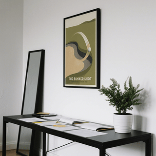 Golf Bunker Art Print featuring simplified bunker bands and typography