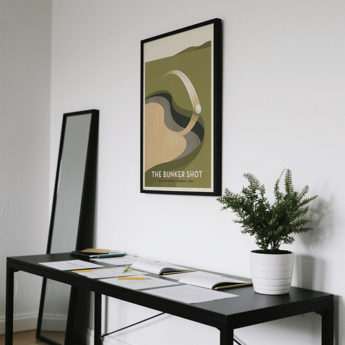 Golf Bunker Art Print featuring simplified bunker bands and typography