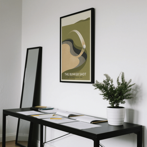 Golf Bunker Art Print featuring simplified bunker bands and typography