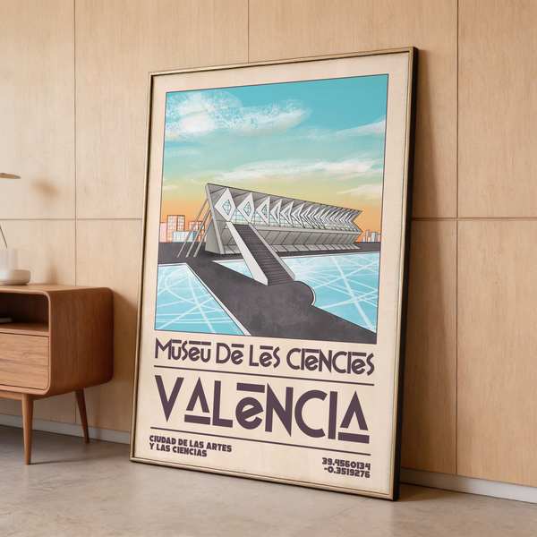 Angle perspective poster showing long walkway toward modern science building