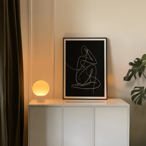 Abstract contour human form wall art featuring sweeping baseline stroke