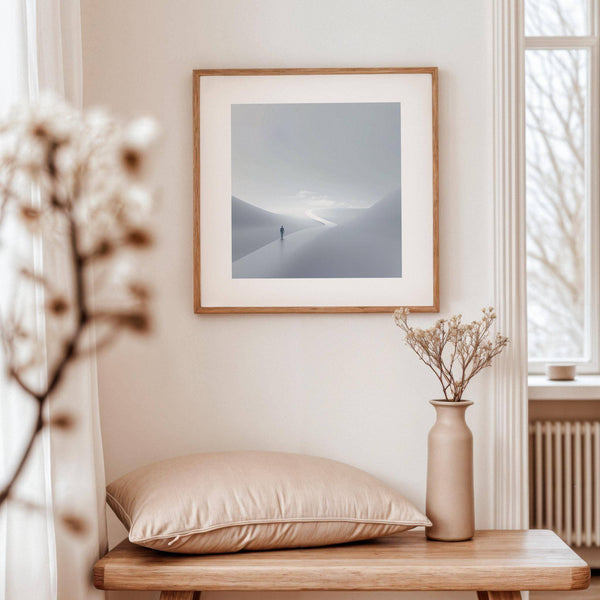 Atmospheric gray and white wall art depicting self-discovery